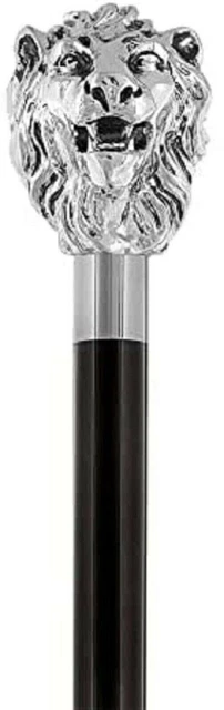 Sterling Silver Brass Lion Head Walking Stick Cane With Handle Wooden Handmade