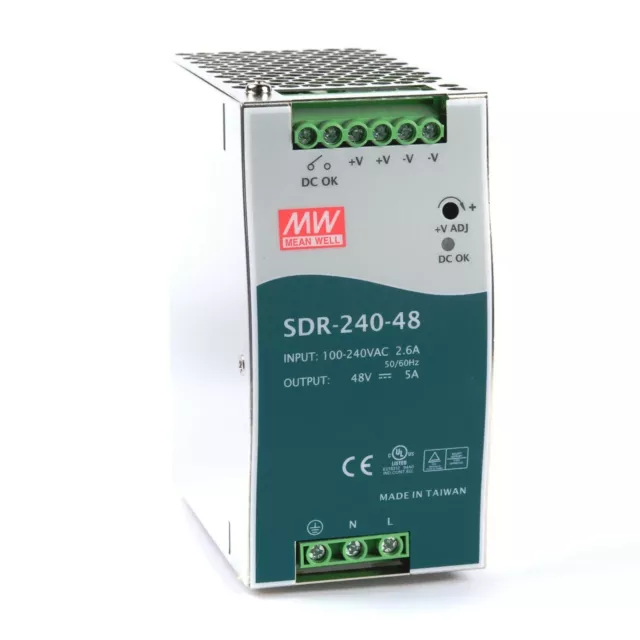 Meanwell 48V SDR-240-48 Supply 240W 5A Hutschienennetzteil Slim 63mm Dinrail