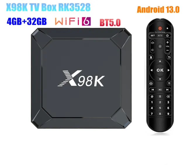 X98K RK3528 Android 13 TV Box 4G 32G WiFi6 BT5.0 4K HDR H.265 HEVC Media player