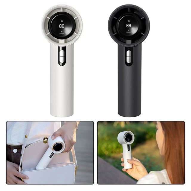 Morelax Ventilateur Portable, Turbo Haute Vitesse, 5 Vitesses avec Affichage LED, Moteur Puissant, 4 000 mAh, Rechargeable par USB, pour Activités de Plein Air, Voyages, Travail, Blanc