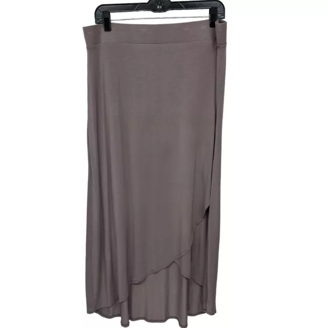 LOGO by Lori Goldstein Tulip Hem Skirt Women L Plum Modal Knit PullOn Maxi