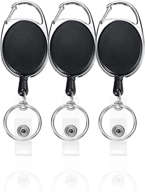 3 Belt Clip Key Retractable Badge Reel ID Card Holder Heavy Duty With Name