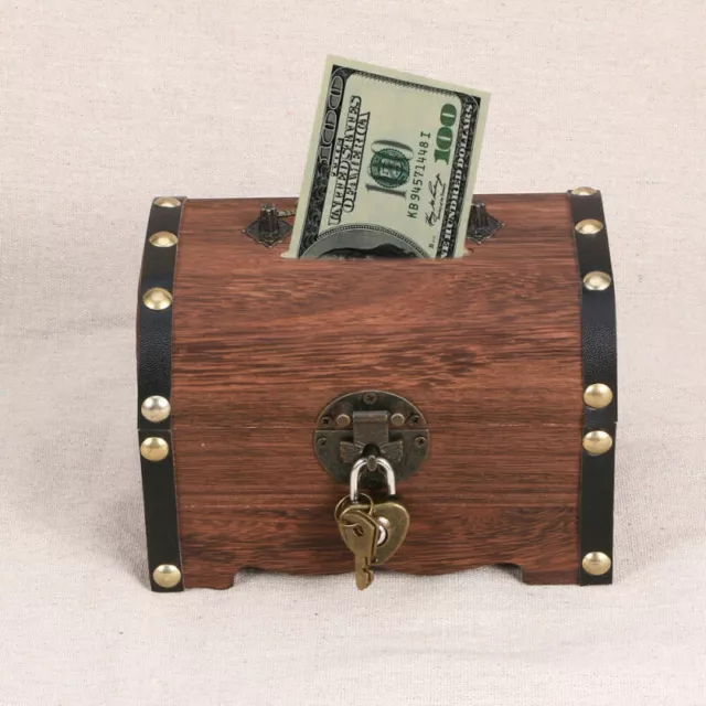 Cofre de madera vintage cofre del tesoro caja del tesoro caja de ahorros joyería caja con cerradura