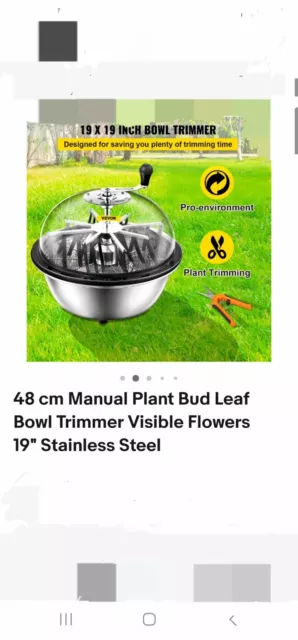 VEVOR 19" 48cm Stainless Manual Bud Plant Trimmer Hydroponics Bowl Leaf Trimmer