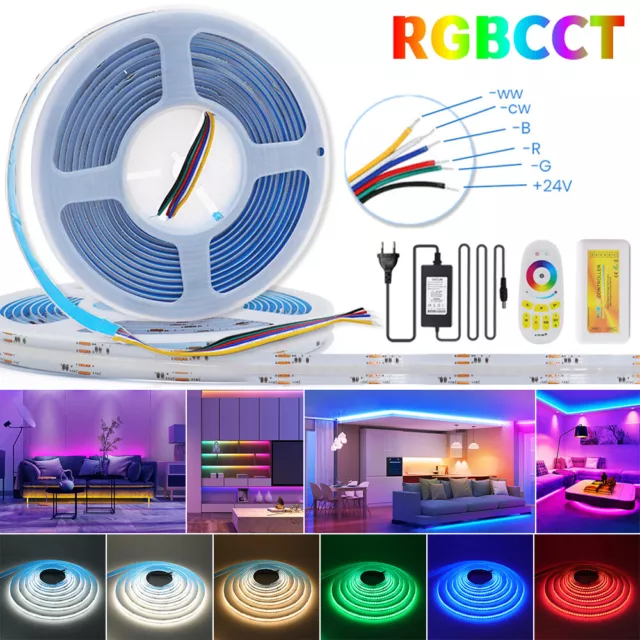 840 LED COB Streifen Stripe RGB CCT 24V Dimmbar Leiste Band Lichterkette 0.5m-5m