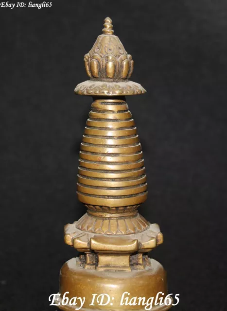 19CM Chinese Buddhism Temple Pure Bronze Auspicious Pagoda Tower Stupa 2