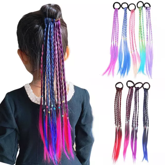 Girls Colorful Wigs Ponytail Hair Ornament Beauty Hair Bands Headwear Braid T4C7