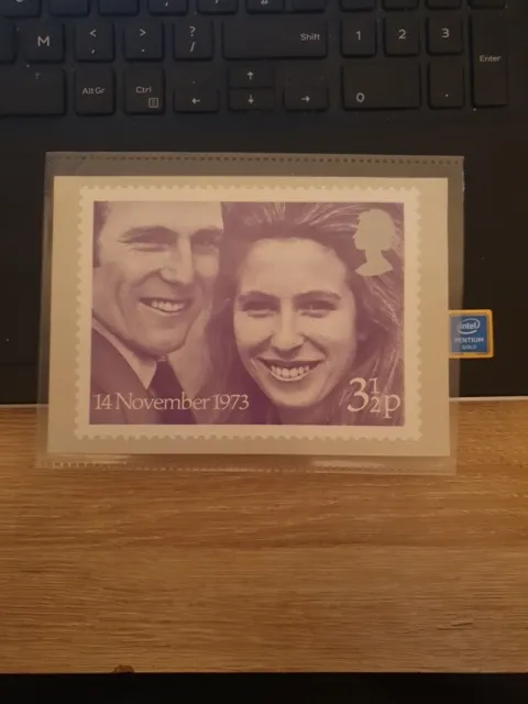 1973 PHQ Stamp Card,  Princess Anne and Mark Phillips, First Day Issue Back