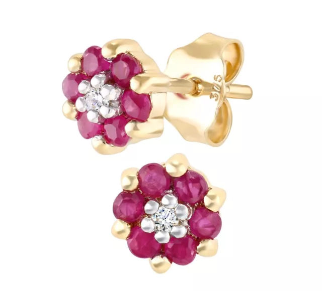 9ct Yellow Gold Ruby & Diamond Stud Earrings