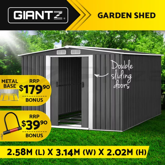 Giantz Garden Shed Sheds Outdoor Storage 2.58x3.14M Workshop Metal Base Shelter