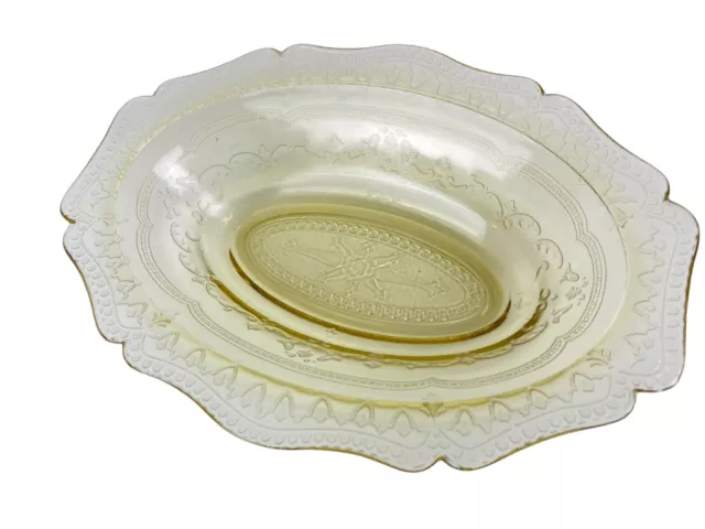 Federal Depression Glass Bowl Patrician"Spoke" Pattern Amber Yellow Oval Shape