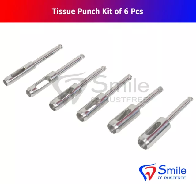 Dental Implant Tissue Punch Kit 6pcs Set Surgical Surgery Stainless Steel New