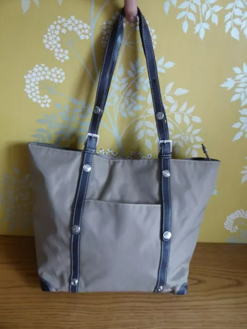 POURCHET sac cabas Toile beige cuir doubles anses Porté épaules TBE
