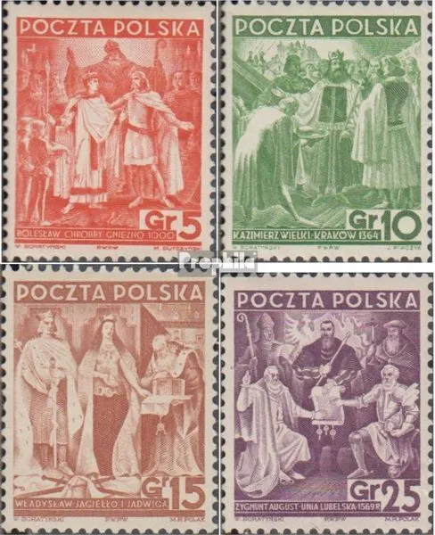 Briefmarken Polen  Mi 331-333,335 mit Falz