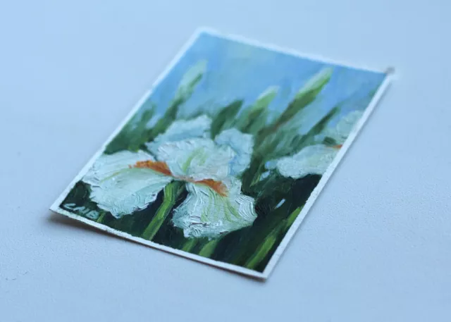 ACEO ORIGINAL OIL Painting Irises Collectible Card 2.5