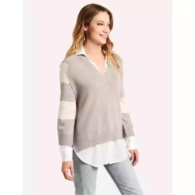 Brochu Walker Stein V Neck Layered Pullover Wool Cashmere Sweater Womens S