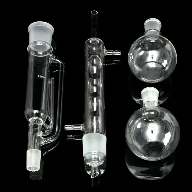 250ml Glass Soxhlet Extractor Spherical Fat + Condenser + 2 Bottle Lab  # K