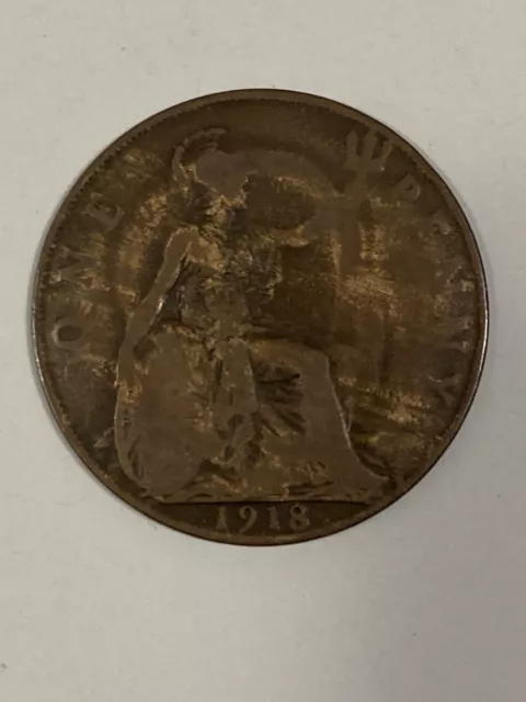 Vintage 1918 British 1 Penny Coin
