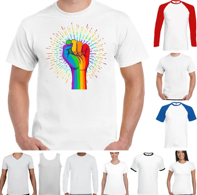 Lgbt T-Shirt Uomo Libertà Pugno Lesbico Gay Pride Arcobaleno Colori Vestiti Top