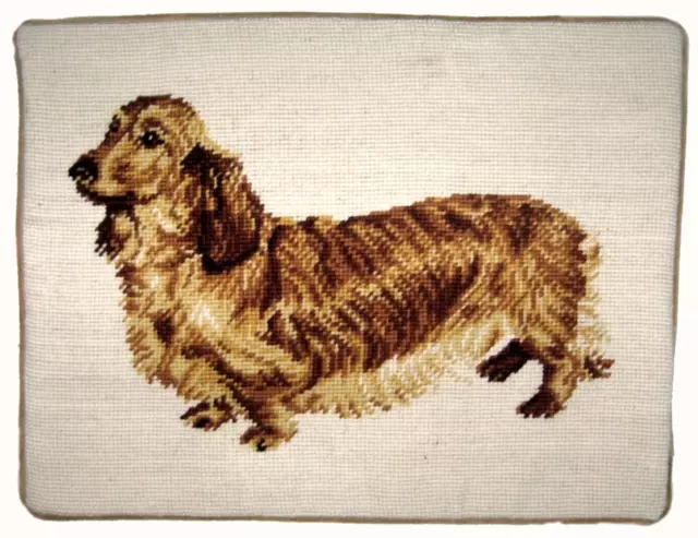 13" x 17" Handmade Wool Needlepoint Long Haired Brown Dachshund Dog Pillow