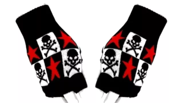 Fingerlose Handschuhe,Handstulpen Sterne Totenkopf,Fingerless gloves skull stars