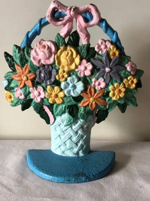 Vintage Cast Iron Flower Basket Door Stop