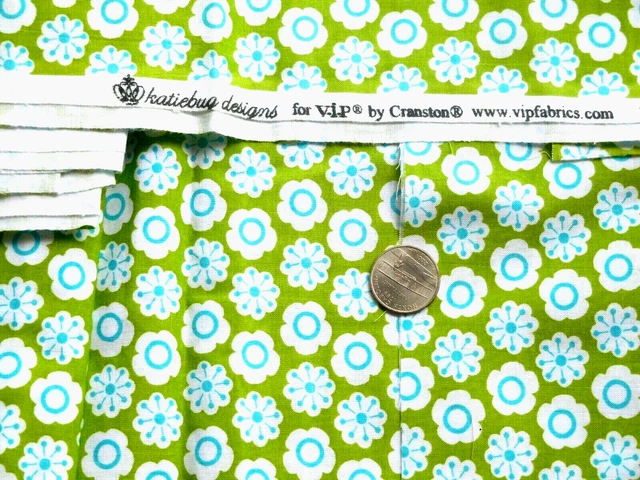 RETRO 80's katie bug lime/turquoise mod pop fabric cotton blend 2.5 yd x 45