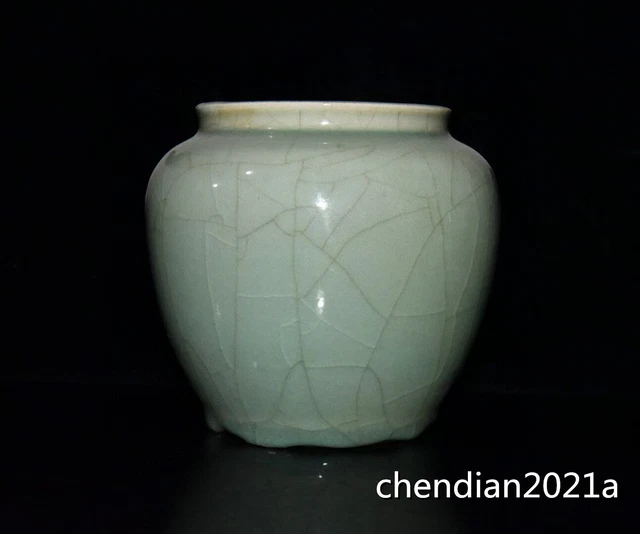 6"China Old porcelain Qing Dynasty bean green glaze slice small pot