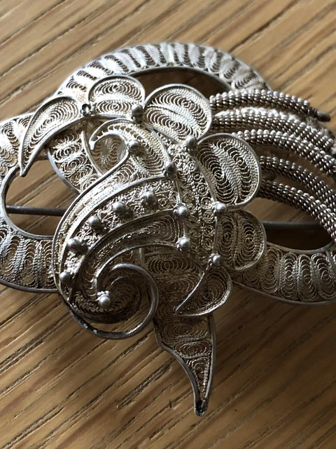 Broche Ancienne En Filigrane Argent