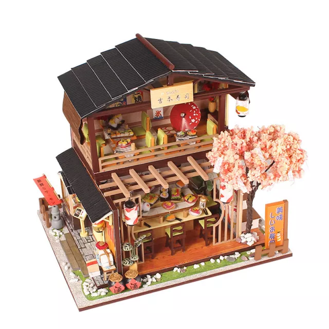 1x Mini Dollhouse Kit Japanese Sushi Restaurant Room Box Miniature DIY Handmade