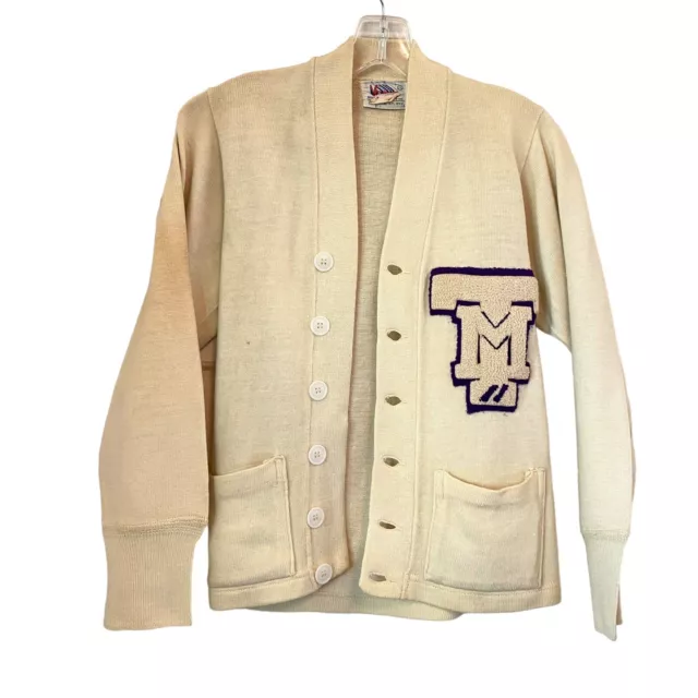 VINTAGE 50S VENUS Letterman Wool Varsity Cardigan Sweater T M Men's 32 ...