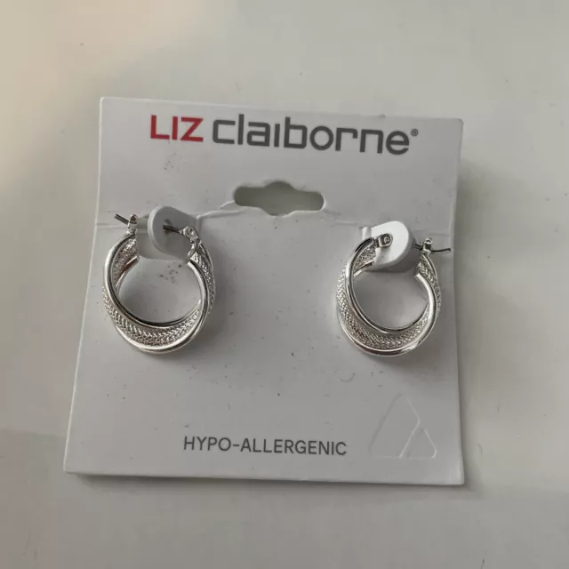 Liz Claiborne Silver 3 Hoop Earrings (Hypo-Allergenic)