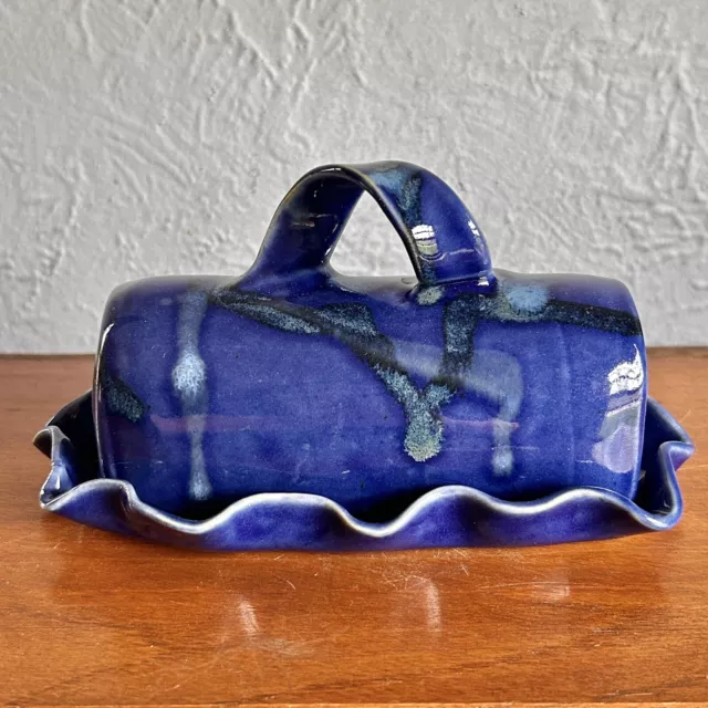 Terramonary Art Pottery California Blue Covered Butter Dish. Handmade