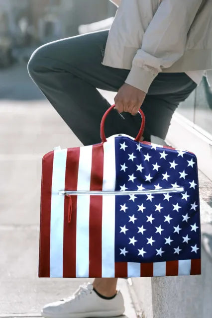 Leather Suit Carrier Garment Bag/Custom American Flag Carry-on Travel Suit Bag