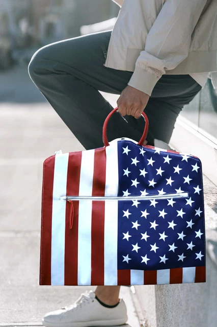 Leather Suit Carrier Garment Bag/Custom American Flag Carry-on Travel Suit Bag