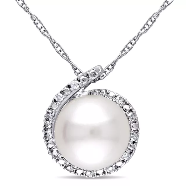 Amour 10k White Gold Cultured Freshwater Pearl and Diamond Necklace