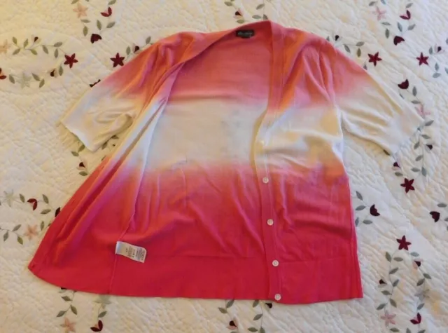 Eddie Bauer Size M Pink Ivory Dip Dye Ombre Button V-Neck Cardigan Sweater