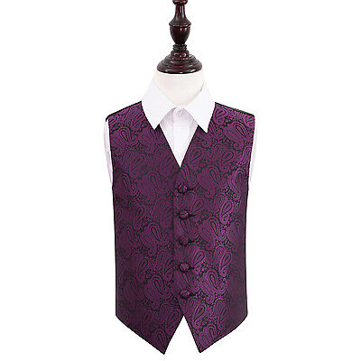 DQT Woven Floral Paisley Purple Page Boys Wedding Waistcoat 2-14 Years