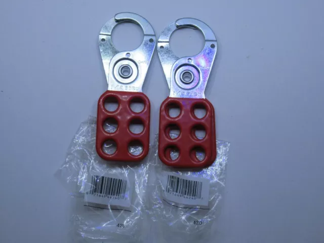 (NEW - Lot of 2) MASTER LOCK 420 Steel W/Red Vinyl Coating Lockout Hasp