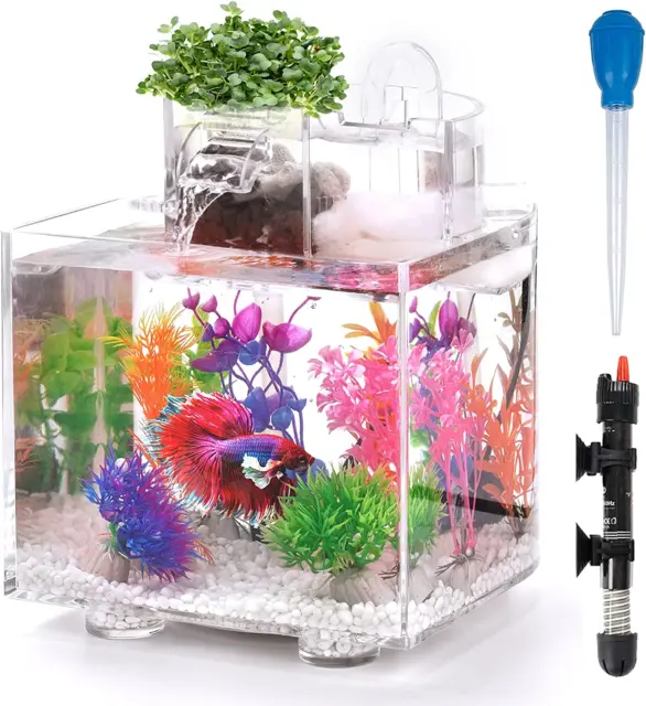 Betta Fish Tank, 1.6 Gallon Aquarium, Upgrade Hydroponics Growing System, Beta F