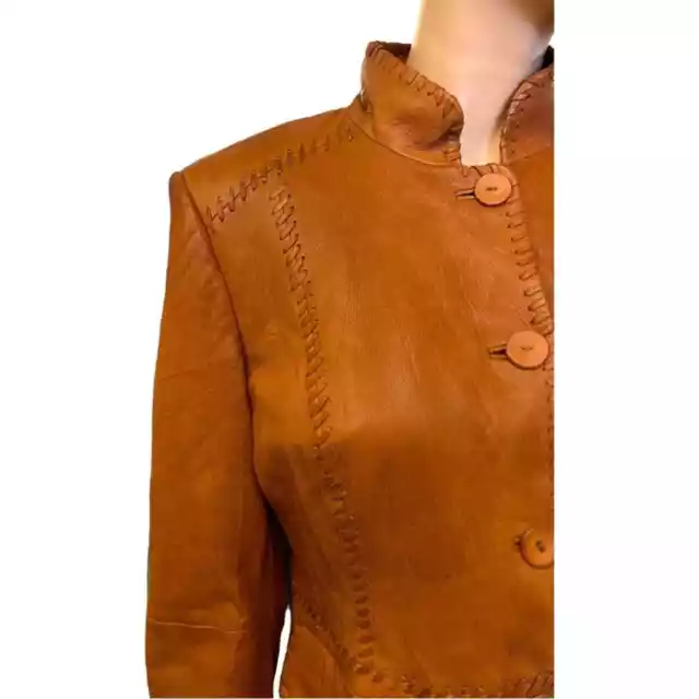 Ellen Tracy 100% Leather Bohemian Jacket Size 16 in good preowned condition 2