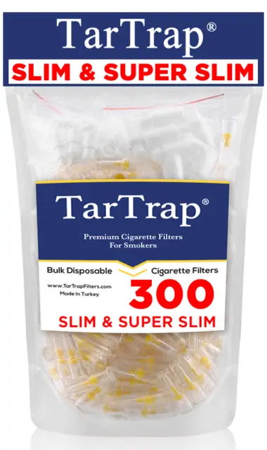 TarTrap Slim & Super Slim Disposable Cigarette Filters Bulk Pack (300 Filters)