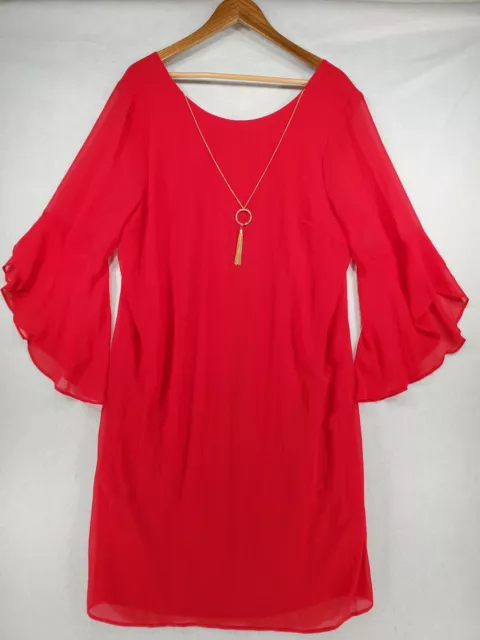 NWT Thalia Sodi Womens 2XL Red Necklace Dress 3/4 flutter Sleeve Sheer Summer