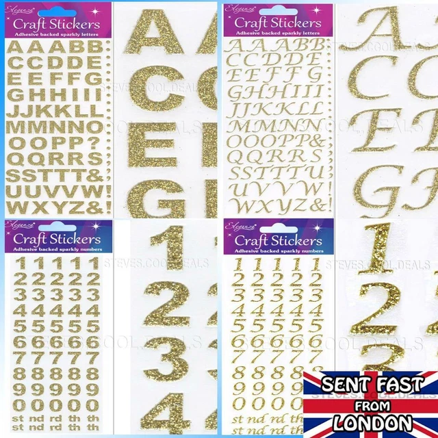 GOLD STICKER LETTERS Alphabet Numbers Glitter Sticky Stick on Bold ...