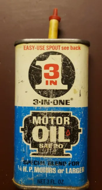Vintage 3-In-One Motor Oil Tin Can 3 Oz Oiler Blue