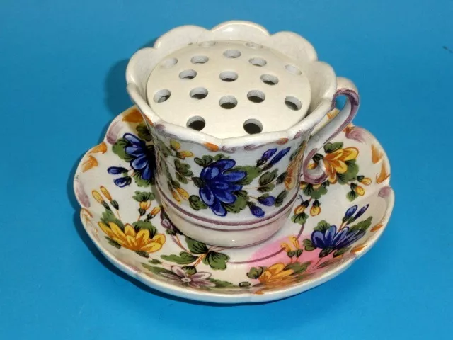 Vintage Italian Majolica Faience Hand Painted Floral Flower Frog Signed R. Costa