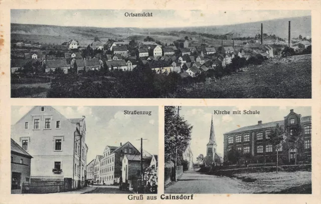 Gruß aus Cainsdorf Ortsansicht Straßenzug Kirche mit Schule Postkarte AK 1952