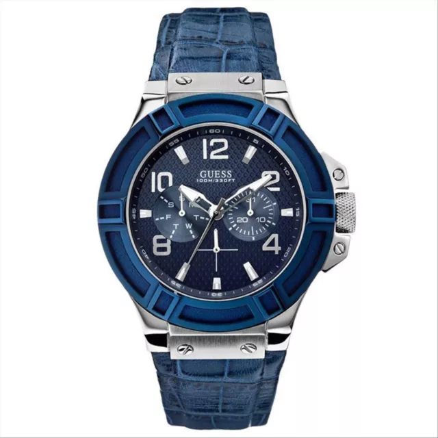 Orologio Uomo Multifunzione Guess W0040G7 Quadrante Blu Cinturino Pelle Blu Gior