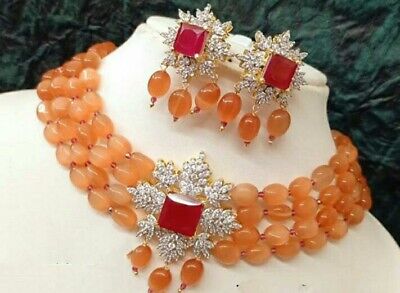 Pakistani Indian Bollywood Gold Plated Cz Kundan Choker Necklace Bridal Jewelry