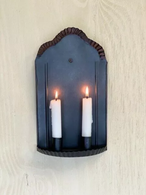 Primitive Colonial Early American Colonial Black Metal Taper Candle Sconce